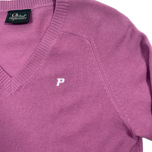 PEAK PERFORMANCE women pink golf v-neck 100% Lambswool Pullover Sweater Size L - Picture 6 of 16